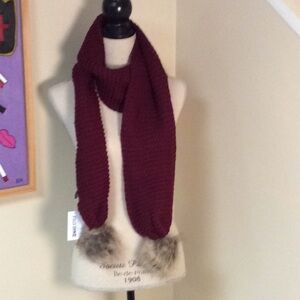 MS burgundy knitted scarf with Pom poms New